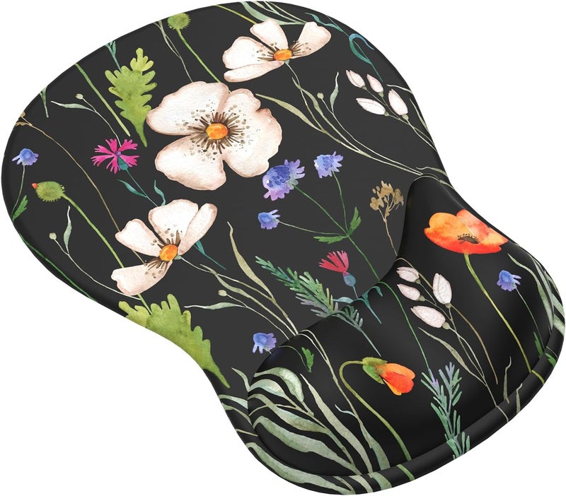 eulps Mouse Pad with Gel Wrist Rest, Ergonomic Comfortable Computer Wrist Support for Laptop, Pain Relief Mousepad with Non-Slip PU Base for Office & Home (Wildflower Night) - Image 1